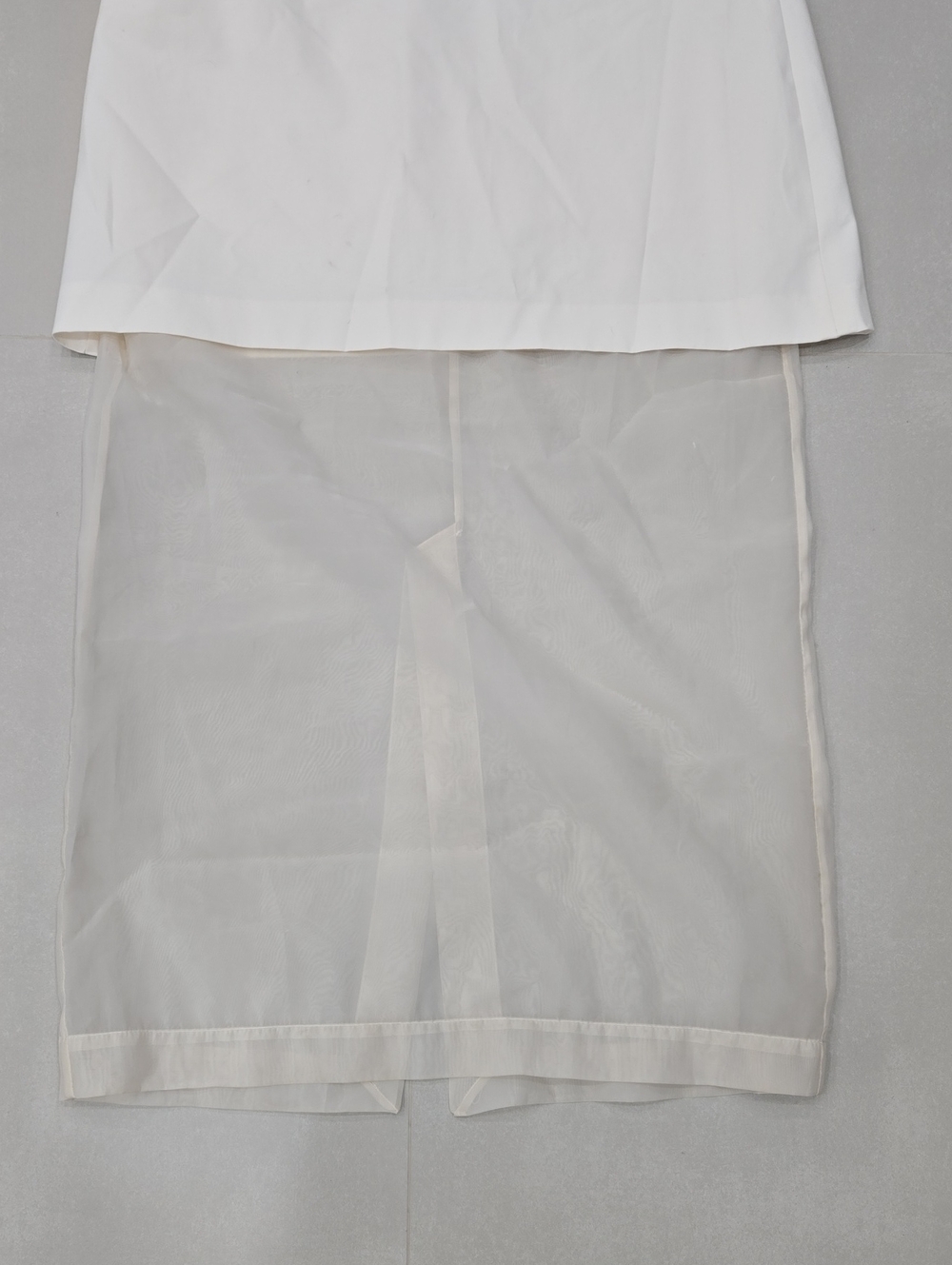 Zara Ivory Midi Dress With Straight Neckline And Sheer Hem Size L - Picture 5 of 8